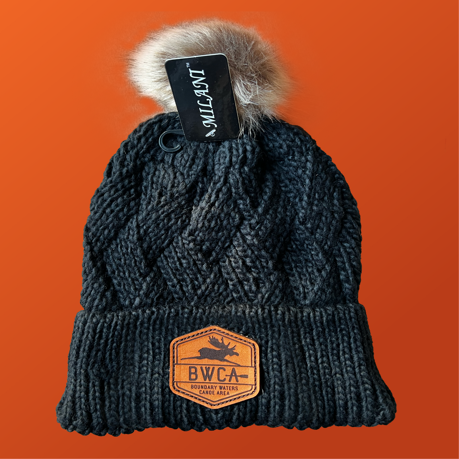 BWCA CABLE KNIT FAUX FUR POM BEANIE